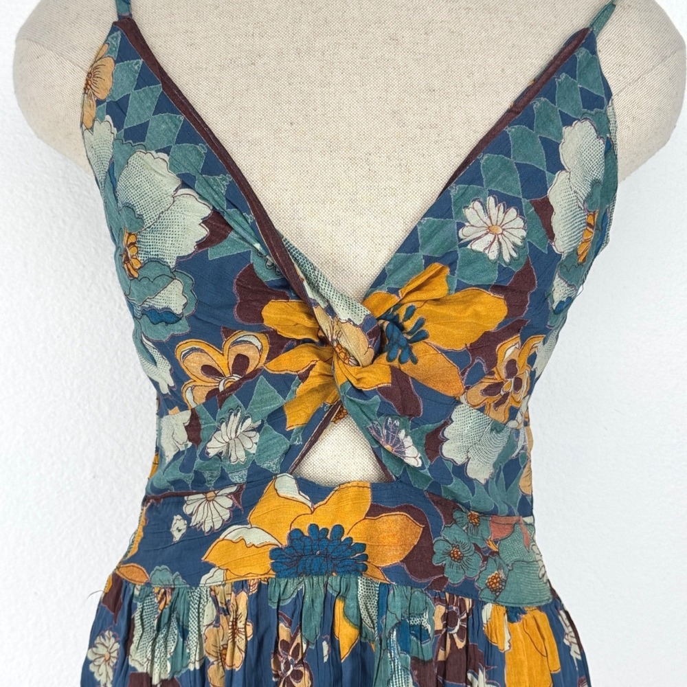 Vintage Angie Y2K Babydoll Floral Keyhole Midi Dress Medium Boho Rayon - Picture 4 of 8